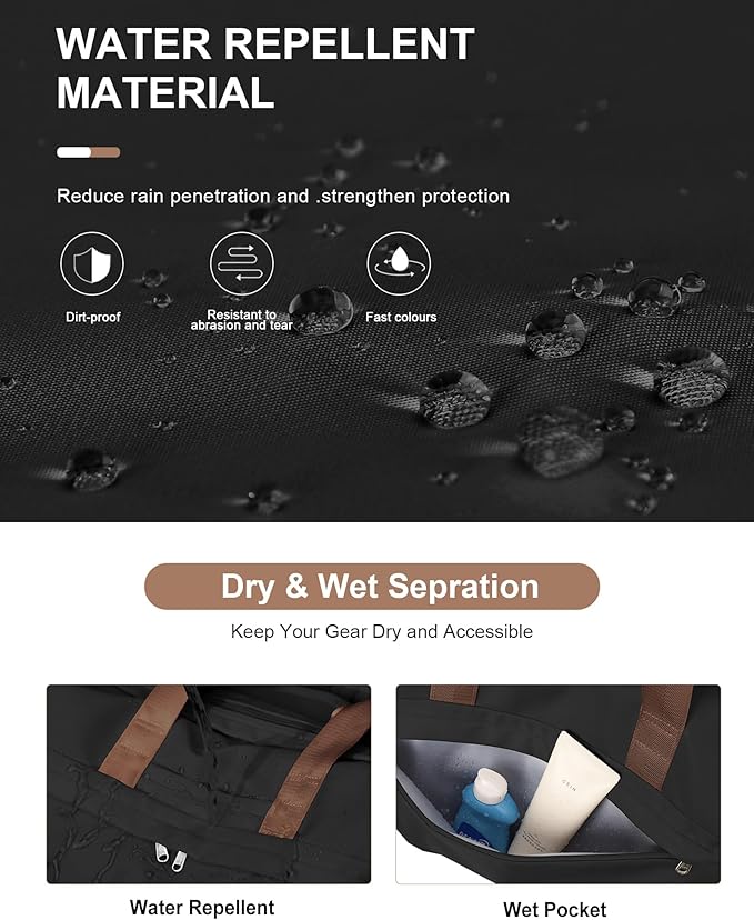 Gym Bag for Women Men with Shoe Compartment, Sport Duffel Bag, Waterproof Travel Weekender Overnight Carry on Bag for Yoga with Trolley Sleeve, Black Brown