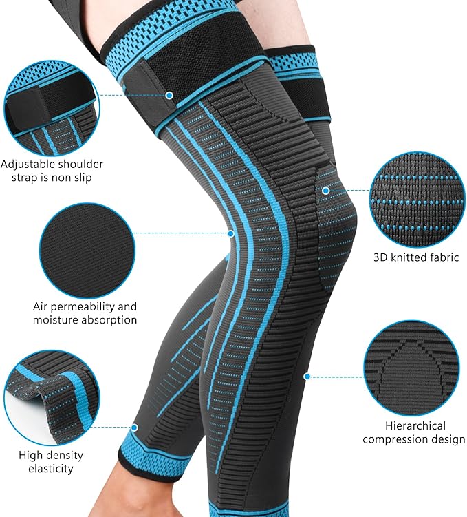 Full Leg Compression Sleeves 2 Pack Long Knee Support for Men and Women for ACJ, Meniscus Tear, Arthritis