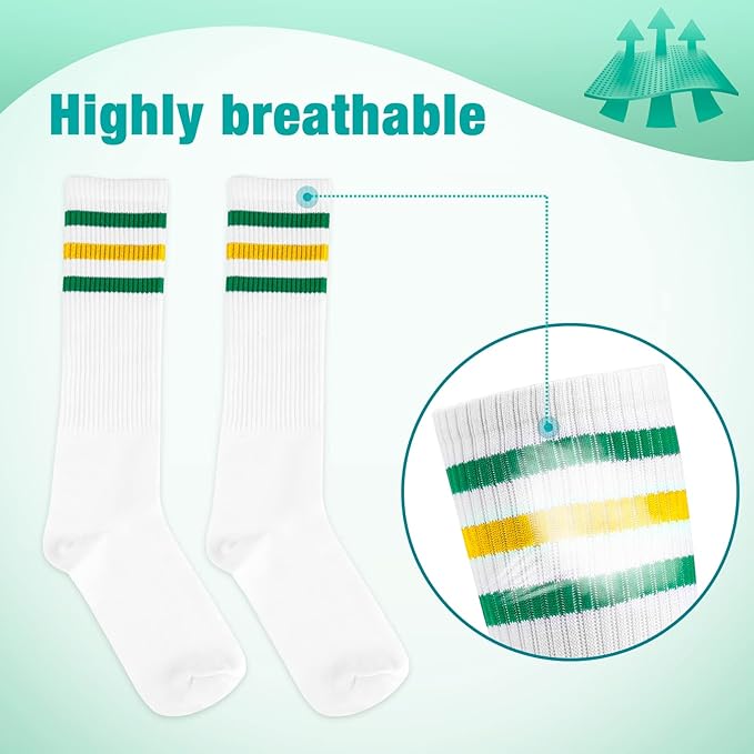 ONUPGO 5 Pieces Sweatbands Striped Socks Set Sports Headband Wristbands High Tube Socks 80s Accessories Costumes