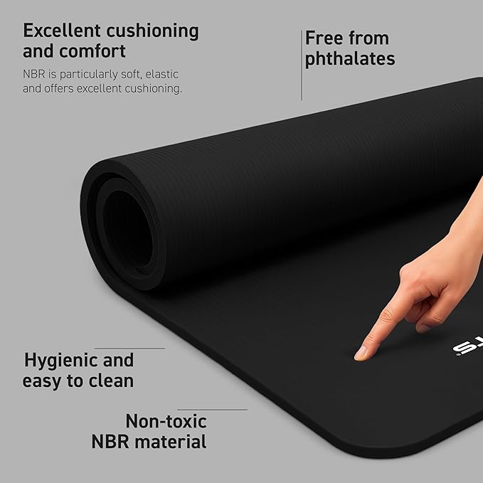 Yoga Mat Premium Non Slip Thick – Extra Comfortable Exercise Mat for Home Workouts, Pilates, Stretching & Gym – Cushioned NBR Foam, Gym Mat with Strap, for Women & Men