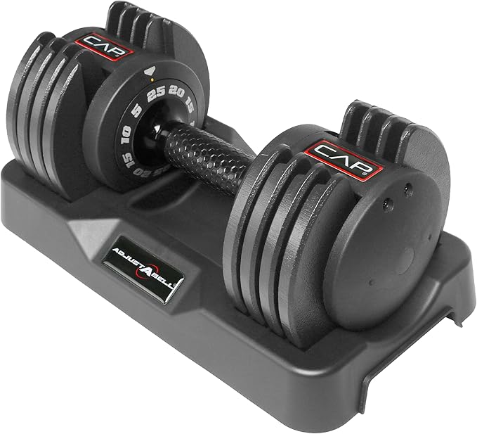 CAP Barbell ADJUSTABELL Adjustable Round Dumbbell Weights - Singles & Pairs | 12.5 lb, 25 lb & 55 lb | Multiple Handle Options