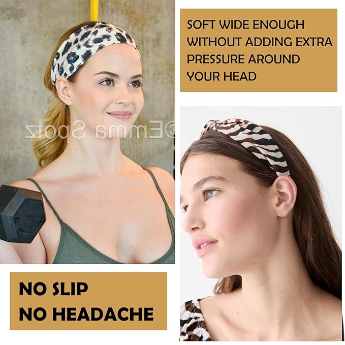 LOTUS78, Pack of 6 Wide Headbands for Women Non Slip, Fashionable Sports Hair Bands for Women's Hair, Soft Elastic Stretchy Head bands, Yoga Workout Headbands for Women Daily Fashion (Safari)