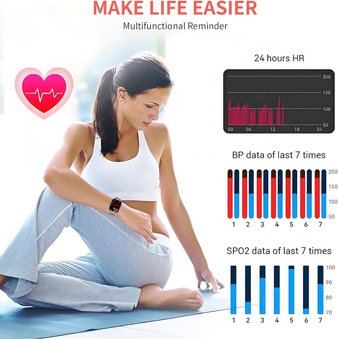 Smart Watch for Women(2 Bands), 1.85" HD Fitness Tracker Screen with Call Function, IP68 Waterproof, 100+ Sport Modes, Blood Oxygen Monitor/Heart Rate/Sleep Monitor, iOS Android Compatible (Gold)