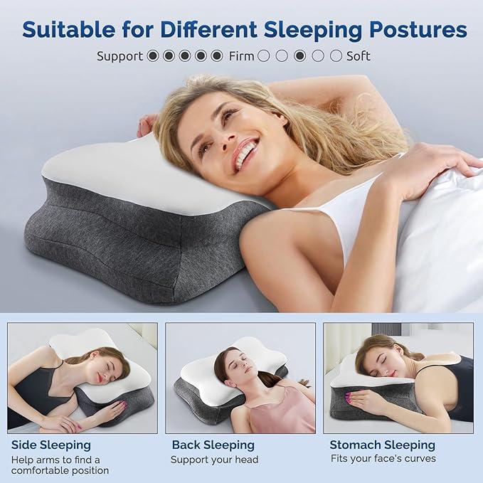 Cervical Neck Pillow, Ergonomic Side Sleeper Pillow for Neck Support, Cooling Memory Foam Pillows for Sleeping, Contour Orthopedic Bed Pillows for Side Back Stomach Sleepers with Removable Pillowcase