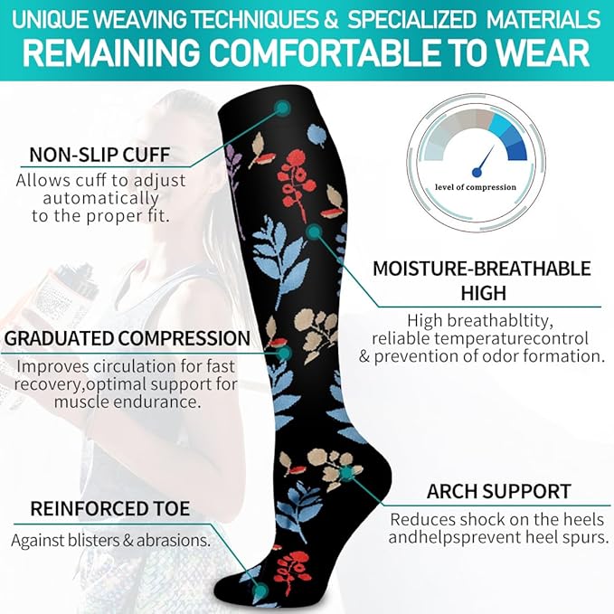 Copper Compression Socks for Women and Men(6 Pairs)-Best Support for Running, Athletic, Nursing, Travel