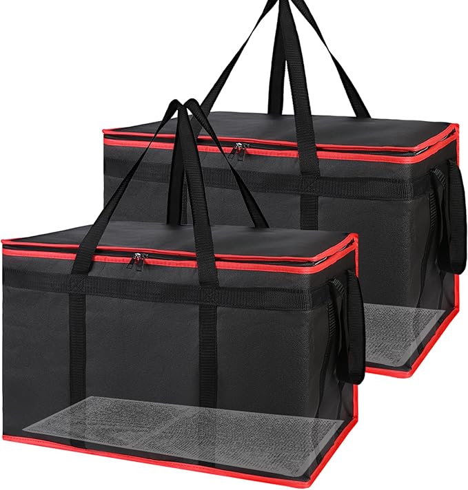 Bodaon Large 2-Pack Insulated Food Delivery Bag With Hard Bottom, XXXL Pizza Cooler Bags, Grocery Shopping and Catering, Cold/Hot Styrofoam Carrier for Travel/Doordash/Car, Door Dash Accessories