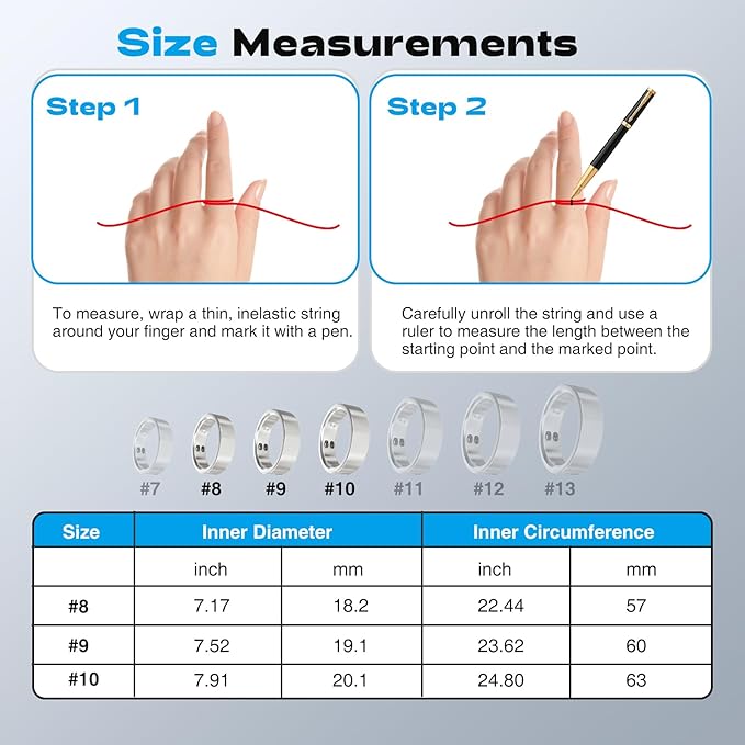 Smart Ring for Men Women - 5ATM Waterproof Health Fitness Tracker with Body Temperature Measurement, Heart Rate, Blood Oxygen, Sleep Monitoring, Step Counting for iOS and Android, No Subscription Fee