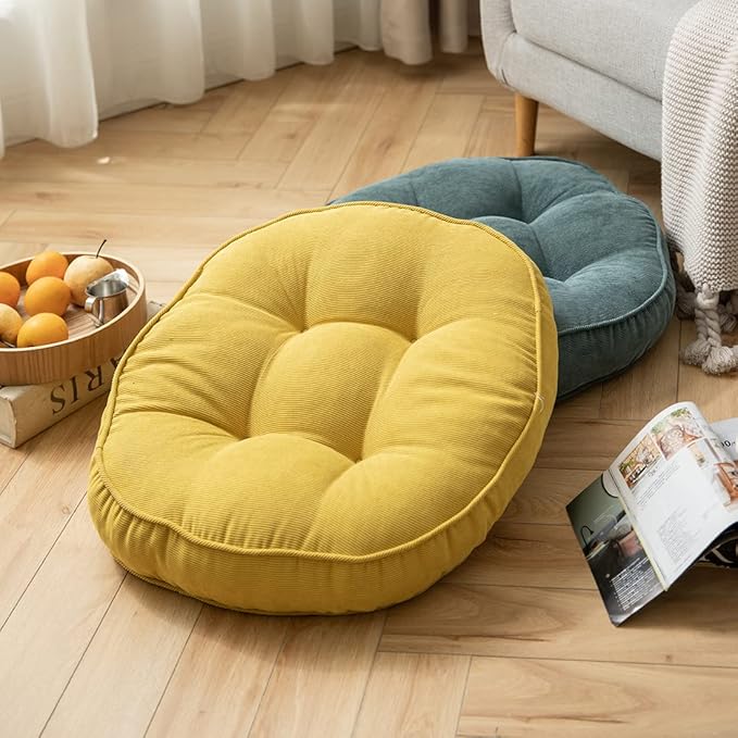 Corduroy Chair Pads Seat Cushion Soft Thicken Bedroom Living Room Floor Tatami Cushion Round Seat Pad for Kids Reading Adult Office,1 Count (Yellow,22"x22")