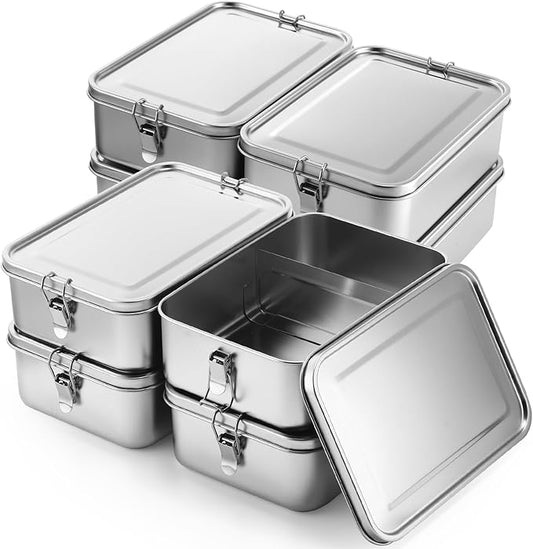 Umigy 8 Pcs Stainless Steel Food Containers Metal Bento Lunch Box Stainless Steel Food Storage Containers, Lockable Clips to Leak Proof, Reusable Dishwasher Snack Boxes for Work, Picnic (1400ml)