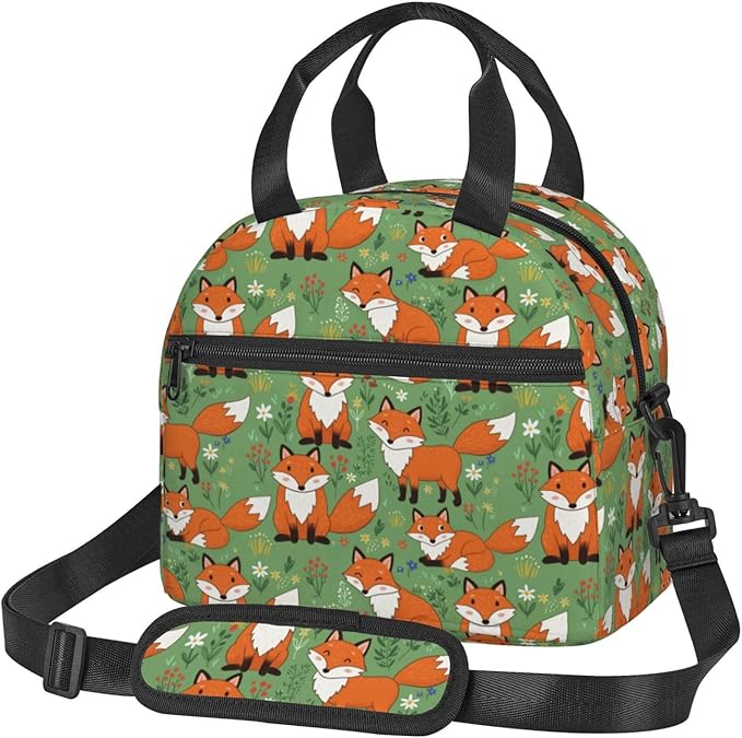 Fox Reusable Insulated Lunch Box Waterproof Lunch Bag with Detachable and Adjustable Shoulder Strap for Office Picnic or Travel
