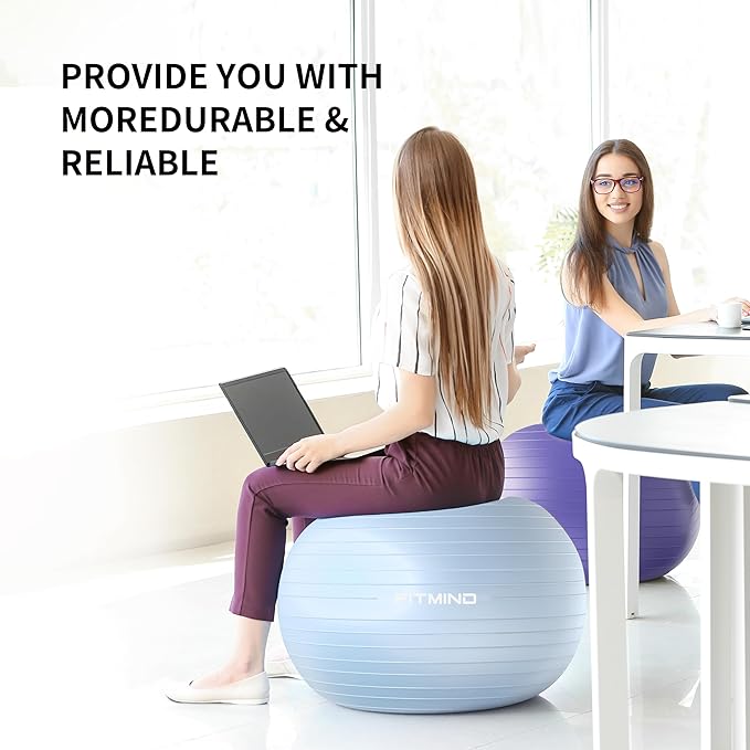 FITMIND_ Extra Thick Exercise Ball Yoga Ball 22in/26in/30in for Workout Pregnancy Stability,Anti-Burst and Slip Resistant Swiss Ball with Pump for Yoga, Pilates, Fitness,Birthing,Physical Therapy