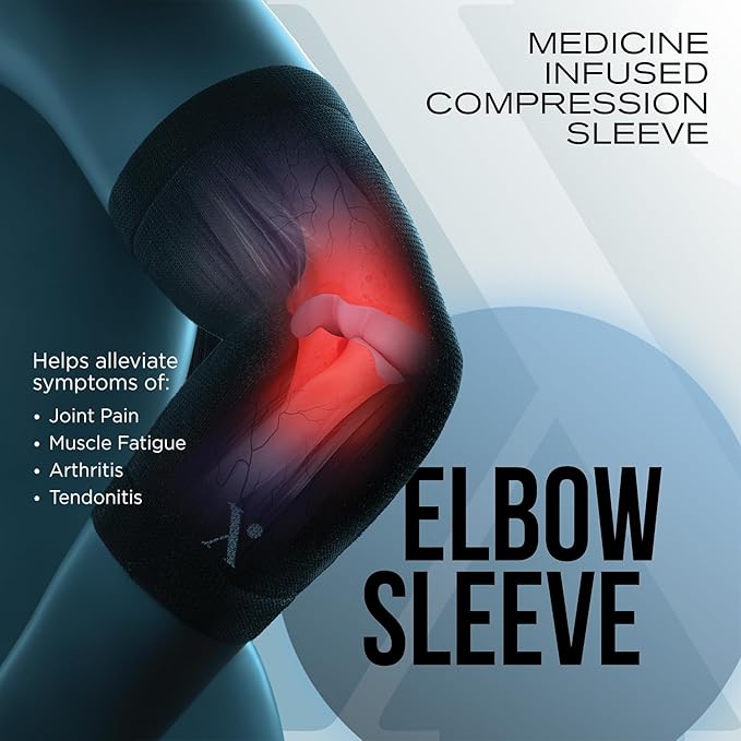 Medicine-Infused Pain Relieving Elbow Compression Sleeve for Men and Women with Elbow Pain, Tennis Elbow, Tendonitis, and Arthritis