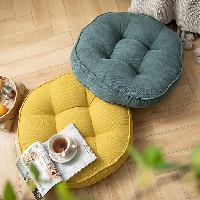 Corduroy Chair Pads Seat Cushion Soft Thicken Bedroom Living Room Floor Tatami Cushion Round Seat Pad for Kids Reading Adult Office,1 Count (Blue,22"x22")