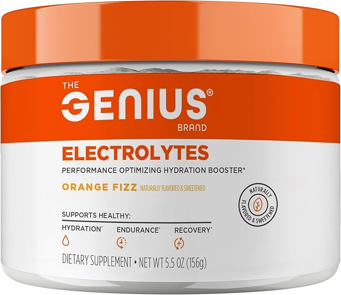 Genius Electrolytes Powder Drink Mix, Orange Fizz, 30 Servings - Natural Hydration Booster & Endurance Supplement with Potassium, Magnesium & Zinc - Sugar Free & No Artificial Sweeteners or Dyes