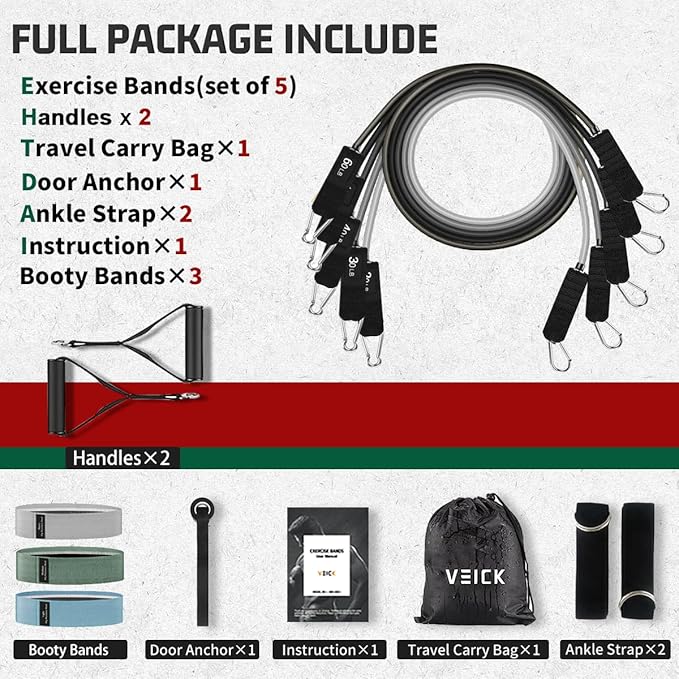 VEICK Resistance Bands, Exercise Bands, Workout Bands, Resistance Bands for Working Out with Handles for Men and Women, Exercising Bands for Fitness Weights Work Out at Home