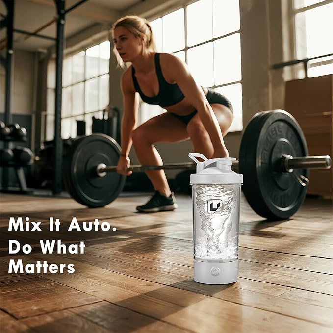 Electric Shaker Bottle USB C Rechargeable Protein Shaker Bottle Shaker cups for Protein Shakes Mixer with 24oz BPA Free Tritan Meal Replacement Shakes Made with Tritan Portable Blender Cup (White)