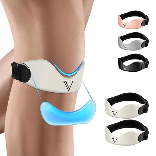 Silicone Patellar Tendon Support Strap 2-Pack, Knee Brace for Women & Men, Adjustable Non-Slip Patella Band Support for Running Basketball (White)