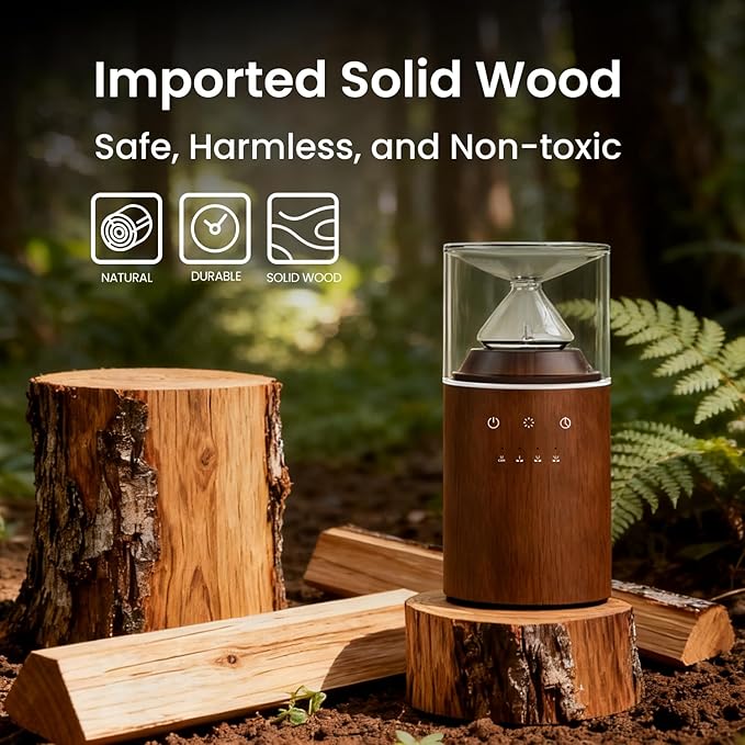 Waterless Essential Oil Nebulizing Portable Wireless Diffuser, Premium Glass and Solid Wood Aroma Diffuser for Home Office Bedroom Car, Elegant Gift Packaging with Essential Oil 10ml (Lemon)