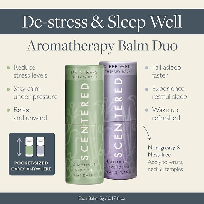 Scentered Sleep & Stress-Relief Aromatherapy Balm Gift Set – Essential Oil Roll On Balms for Relaxation & Rest – Sleep Well & De-Stress – Self-Care Reaxation Gift for Women