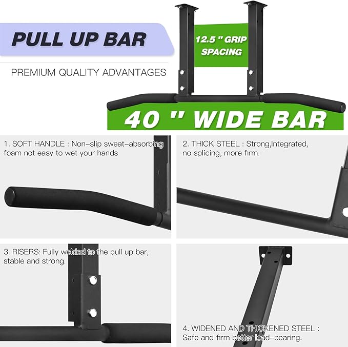ATENTO Pull Up Bar, Chin Up Bars Ceiling Mount, Workout for Home Gym, Beam, Crossfit - Heavy-Duty, Foam Grip, Easy installation