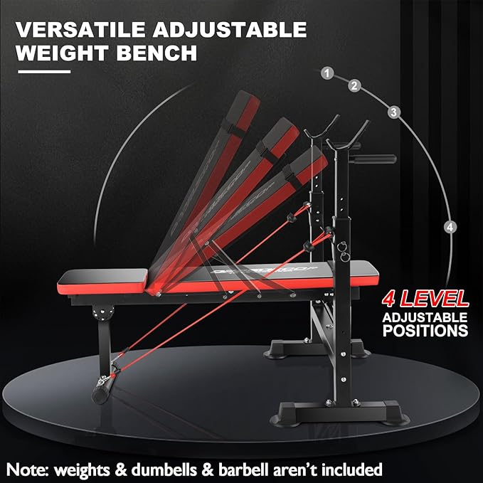 OPPSDECOR 8-in-1 Foldable Weight Bench Set with Squat Rack, Adjustable Bench Press Home Gym System for Full-Body Workout, Flat Incline Decline Sit Up Bench with Removable Foot Catch & Elastic Ropes