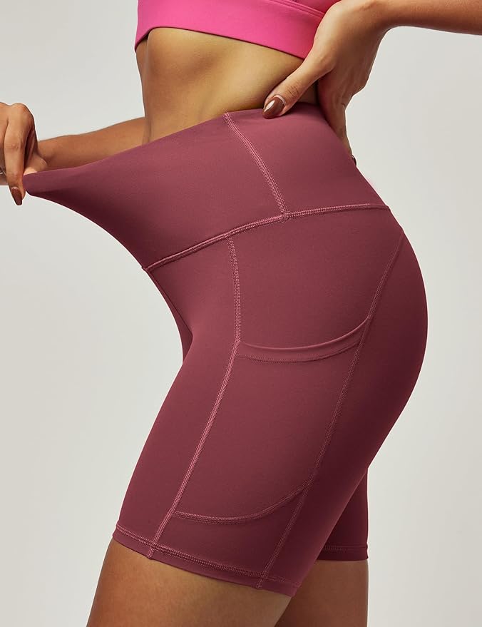 IUGA Biker Shorts Women 6" Tummy Control Workout Shorts Women with Pockets High Waisted Yoga Running Gym Spandex Compression