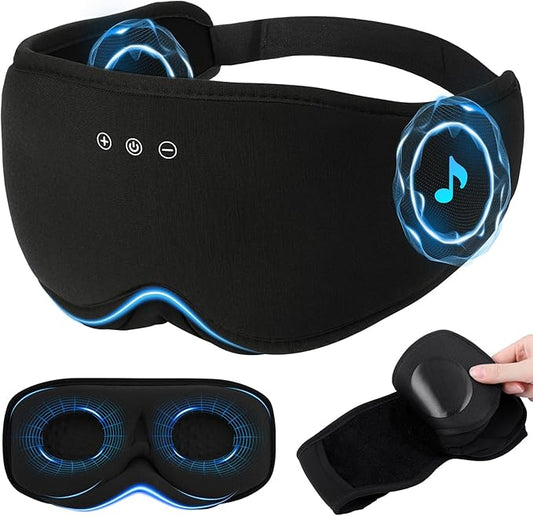 Sleep Eye Mask with Wireless Headphones - 29 Soothing White Noise Sounds, 3D Zero Pressure Bamboo Cotton Eye Maks for Women & Men, Blackout Sleeping Masks for Side Sleeper, Removable Eye Cover (Black)