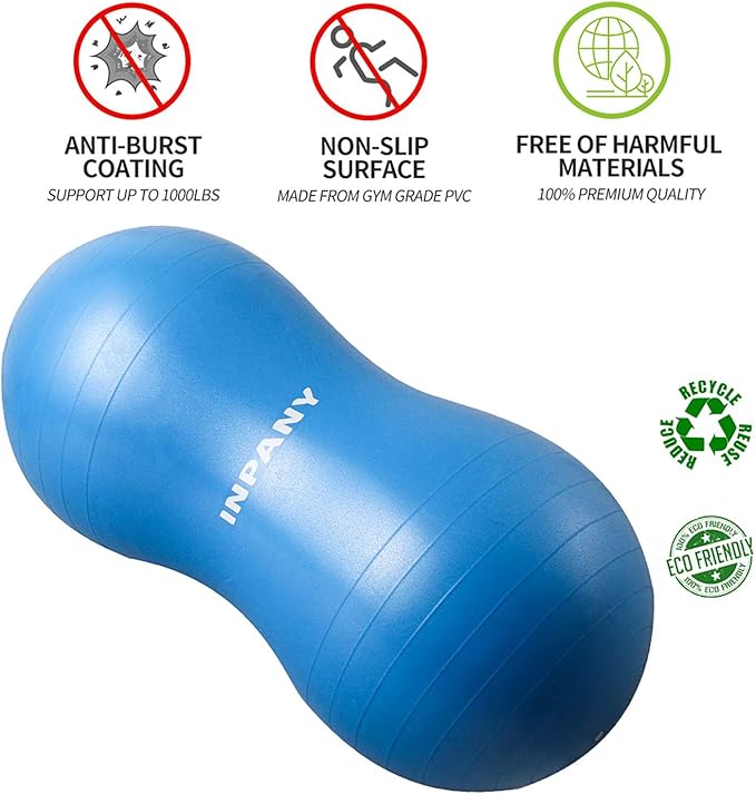 INPANY Peanut Ball - Anti Burst Exercise Ball for Labor Birthing, Physical Therapy for Kids, Core Strength, Flexible Seating, Home & Gym Fintness, Sensory Chair Wiggle Seat for Boys and Girls