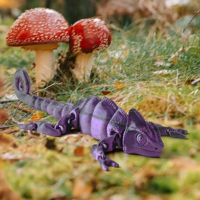 3D Printed Articulated Chameleon Fidget Toy - 12Inch PLA Flexible Lizard Figurine with Movable Joints, Stress Relief Desk Decor & Unique Gift for Reptile Lovers, Kids & Adults