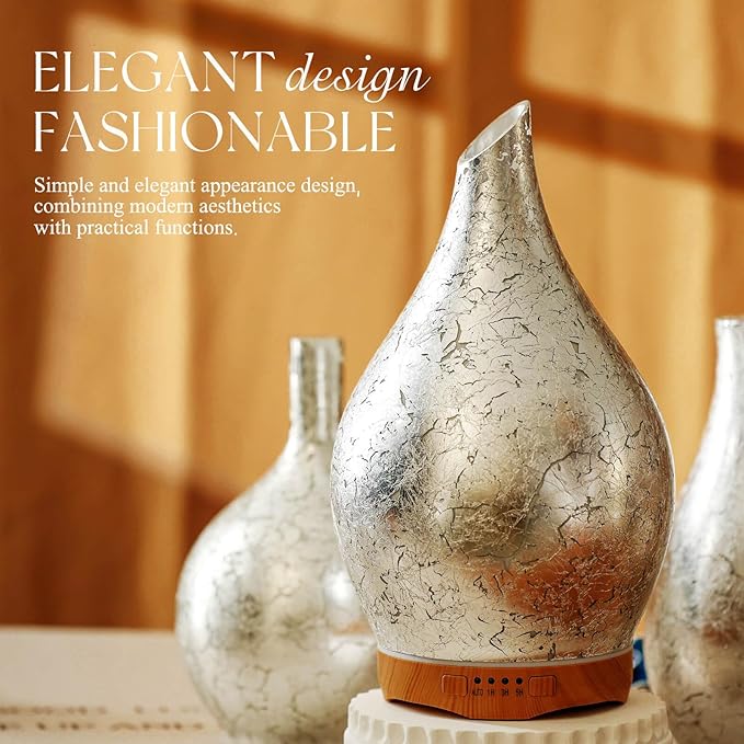 Porseme 280ml Essential Oil Diffuser, 3D Glass Aromatherapy Diffusor, Ultrasonic Cool Mist BPA Free Aroma Humidifier with Timer and Color Changing Function, Waterless Shut-Off for Home Office Room