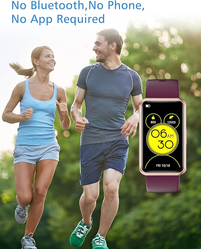 Fitness Tracker No Bluetooth No APP/Phone Required, Fitness Watch IP68 Waterproof with Steps Counter Sleep Tracker Alarm Clocks Stopwatch for Men Women Parents (Purple)