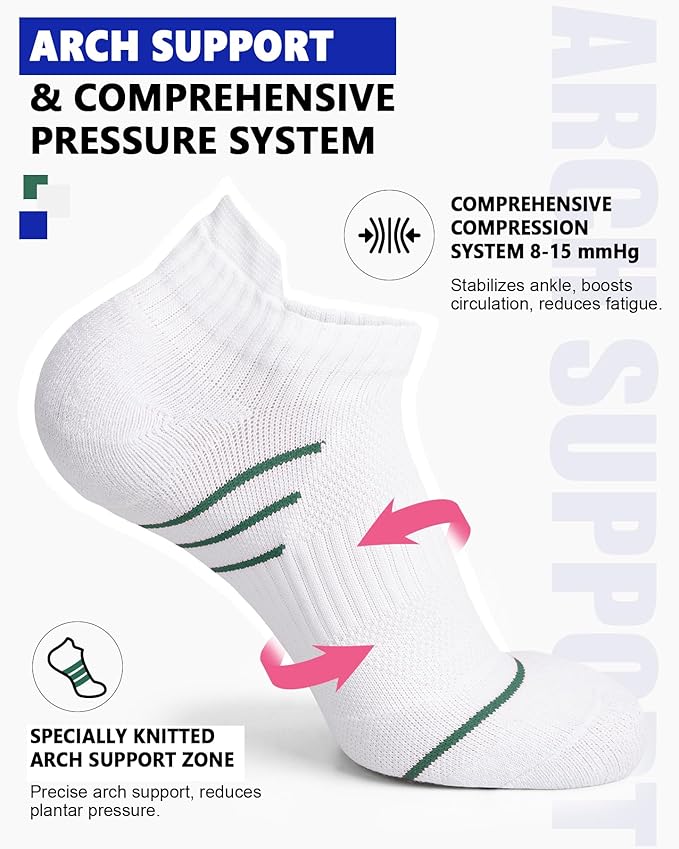 Cotton Ankle Compression Socks for Women 6 Pairs, Running Socks with Arch Support Plantar Fasciitis Athletic Sock