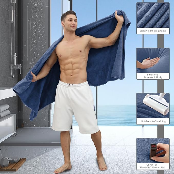 Extra Large Bath Sheet 4 Piece (35"x70")-Ultra Soft Oversized Bath Towel,Bath Sheet Towel Set for Bathroom Hotel,Highly Absorbent Quick Dry Shower Towel Set for Adults,Bathroom Towel-Navy Blue