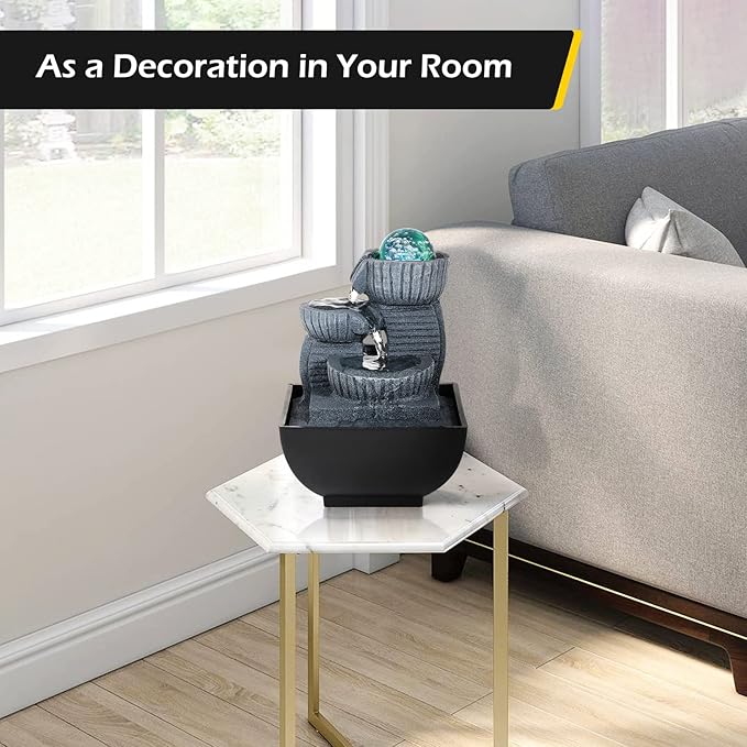 Dyna-Living Tabletop Water Fountain Indoor Relaxation Water Fountains Feng Shui Waterfall Fountain with Lights for Home Living Room Office Decor