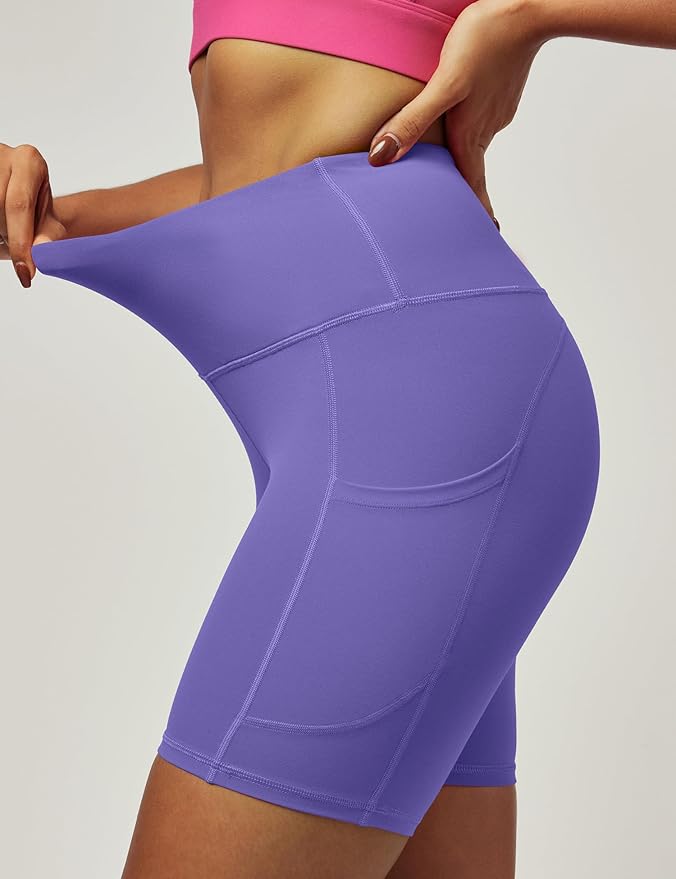 IUGA Biker Shorts Women 6" Tummy Control Workout Shorts Women with Pockets High Waisted Yoga Running Gym Spandex Compression