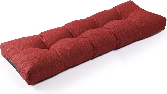 SUNROX LokGrip Non Slip Tufted Memory Foam Bench Cushion, FadeShield Water Resistant Durable Thicken Outdoor/Indoor Bench Seat Pads 54x16x4 inch, Burgundy