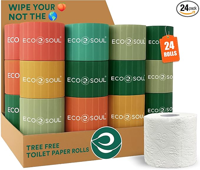 ECO SOUL Bamboo Toilet Paper 24 Mega Rolls 3 Ply, 300 Sheets per Roll | Eco-Friendly Septic Safe Organic Bath Tissues Sustainable Toilet Paper Compostable - FSC Certified