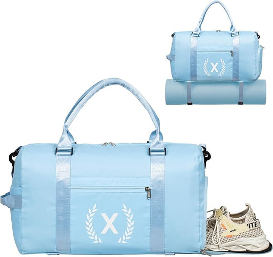 Gym Bag for Women, Personalized Duffle Bag with Shoe Compartment for Yoga & Dance with Wet Pocket and Mat Strap.
