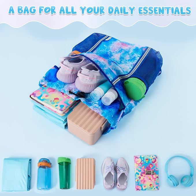 WAWSAM Kids Gym Drawstring Backpack String Bag, Tie Dyed Sports Gym Bag for Kids Girls Waterproof Swimming Beach String Cinch Backpack with Two Water Bottle Pocket