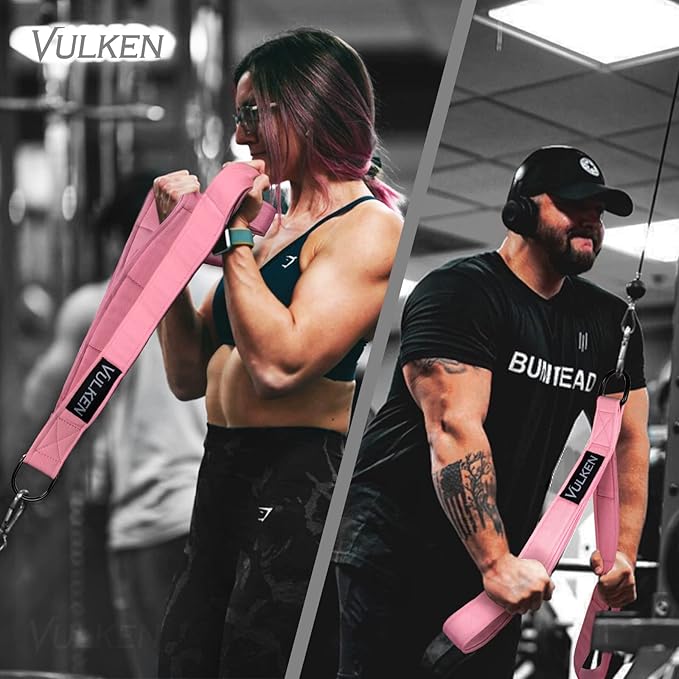 Vulken Tricep Rope Cable Attachment. 28.7 Inch & 22 Inch Two Lengths Built in One Pull Down Rope, Black & Pink
