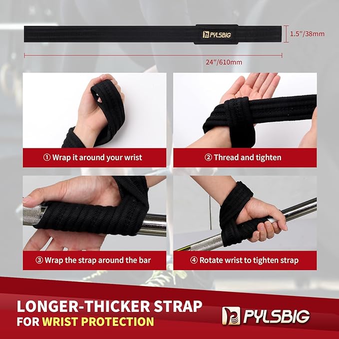 Gym Lifting Straps for Weightlifting, Bodybuilding, Powerlifting & Deadlift - 4mm Padded Neoprene Wraps, Nylon Non-Slip Wave-Shaped Fabric - Extra Wrist Support for Men & Women, 24inch