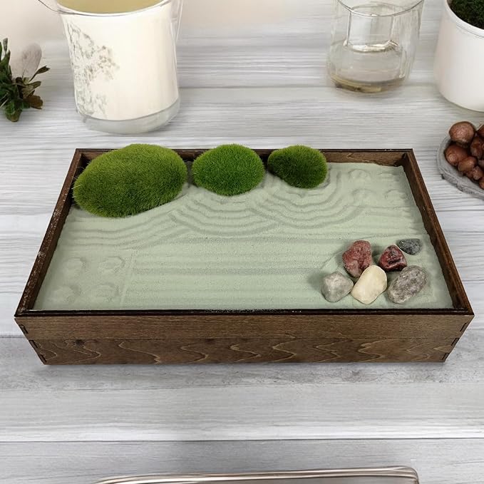 Wooden Stackable Zen Garden | Palo Verde Sand with Rake & Accessories | Minimalist Decor for Relaxation