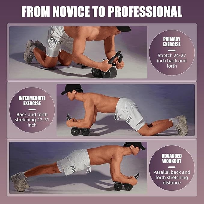 2025 New 4-Wheel Abdominal Roller with Elbow Support : Latest Upgraded High-Performance Exercise Machine With Automatic Rebound, Multi- layered Anti-Slip Design with Calorie Counting LCD Screen