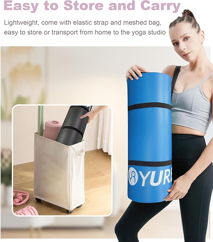 Yoga Mat Thick 1 inch Exercise Mat 76.7"x24" Workout Mats for Home Gym, Non-slip Yoga Mat for Women Men, with Carrying Yoga Bag
