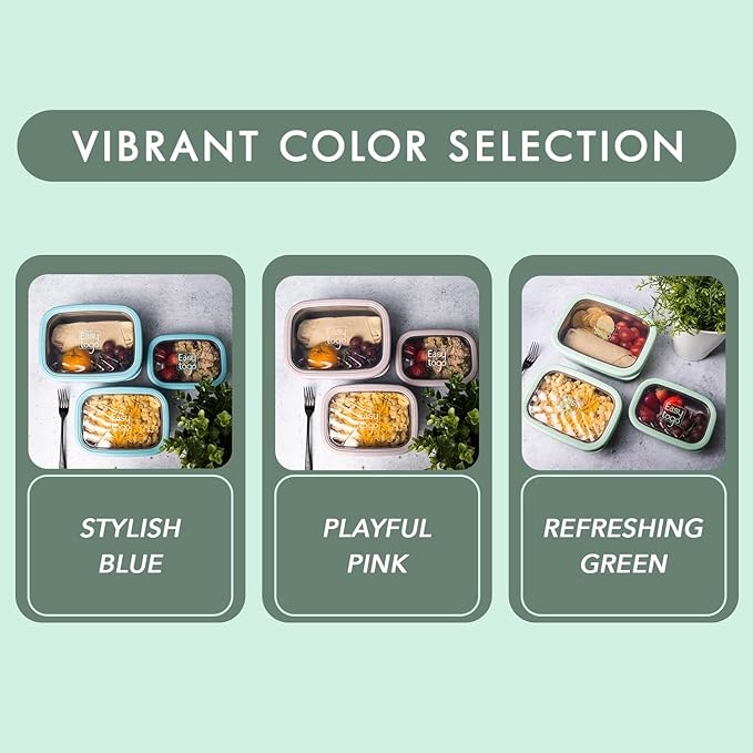 3 Pack Stainless Steel Food Containers with Silicon Lid & Non-Slip Exterior, LeakProof, Airtight Rectangular Portion Control Storage Lunch Box, Togo Lunch Containers for Adults - Blue