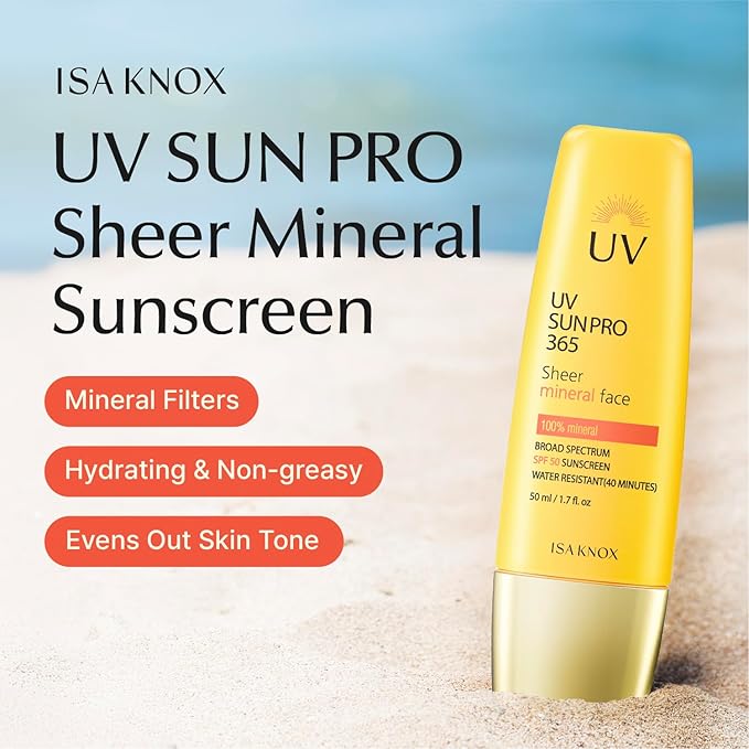 Isa Knox UV SUN PRO Sheer Mineral Sunscreen (1.7 fl oz) - Korean Skincare,SPF 50 Broad-Spectrum, Matte Finish, Water-Resistant, Anti-Aging with Smart Retino Formula, Niacinamide & Jakyang Extract.