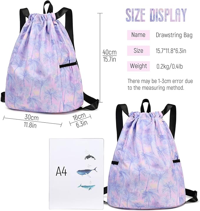 Gym Bag for Girls, Drawstring Sports Bag Lgihtweight Large Travel Coconut Tree Purple Clinch bag