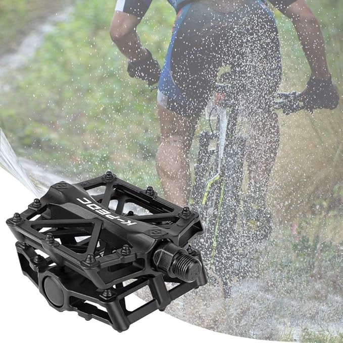 Bike Pedals 9/16 for MTB, Mountain Road Bicycle Flat Pedal, with 16 Anti-Skid Pins -Universal Lightweight Aluminum Alloy Platform Pedal for Travel Cycle-Cross Bikes etc