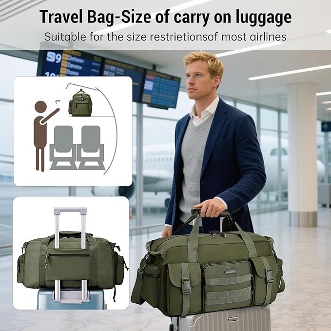 Duffle Bag for Men Women, Gym Bags & Tactical Duffle Bag with Shoe Compartment, Weekender Overnight Bag for Travel Workout, ArmyGreen
