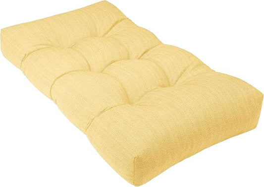 Waterproof Bench Cushion 36 Inch - Oliven Fabric, High-Density Foam, Non-Slip Bottom, Soft Durable Outdoor Tufted Long Seat Cushion for Window Garden Furniture (Yellow, 36x14x4 Inch)